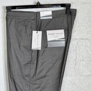 Perry Ellis Portfolio Men's Slim-Fit NonIron Stretch Dress Pants Gray 36x34 $95